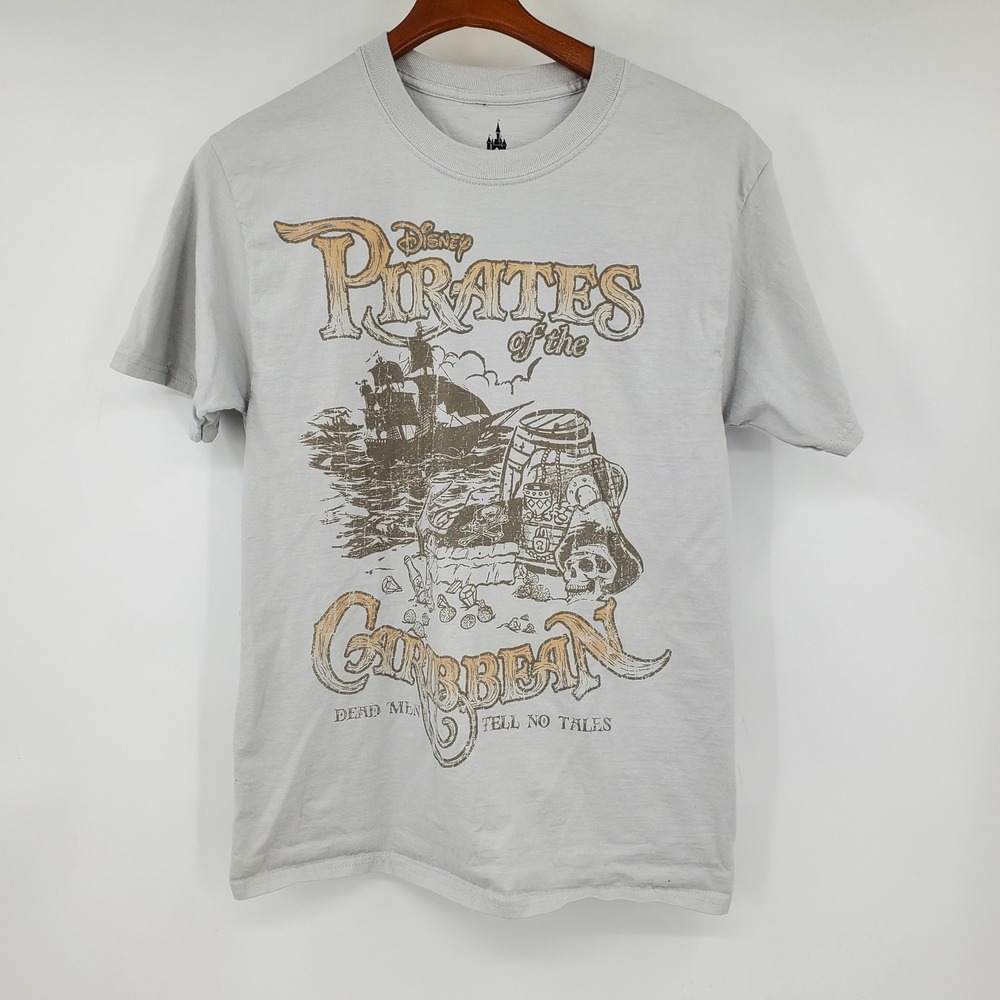 Disney Parks Pirates of the Caribbean Gray Graphic T-Shirt Medium Jack Sparrow
